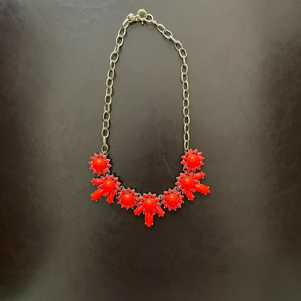 J Crew Bright Reddish Orange Statement Necklace - image 2